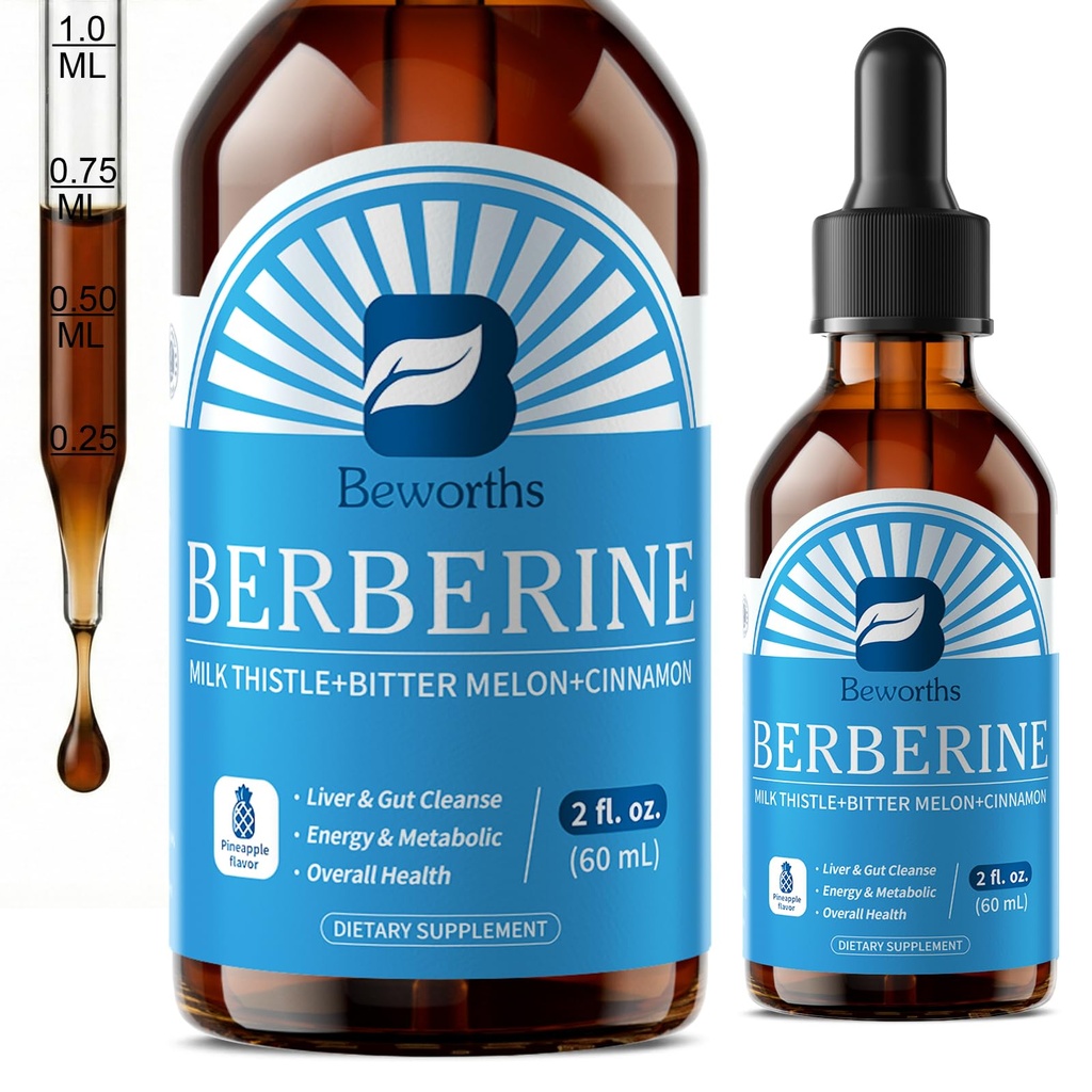 Berberine Supplement med Ceylon Cinnamon - Berberine flytende dråper med gurmeric Curcumin, Ceylon Cinnamon, Bitter Melon, Berberine Phytosom for digestion system, immun helse støtte -Vegetarian