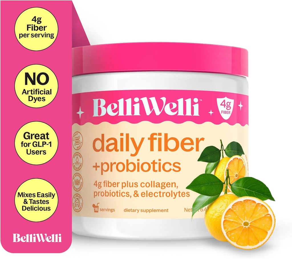 BelliWelli Fiber Supplement for kvinner og menn – Premium daglig fiber pulver fra organisk akacia med lagt til collagen, elektrolyter og probiotika – Ingen Bloat, hysterisk og Gut helse støtte (Orange Yuzu)