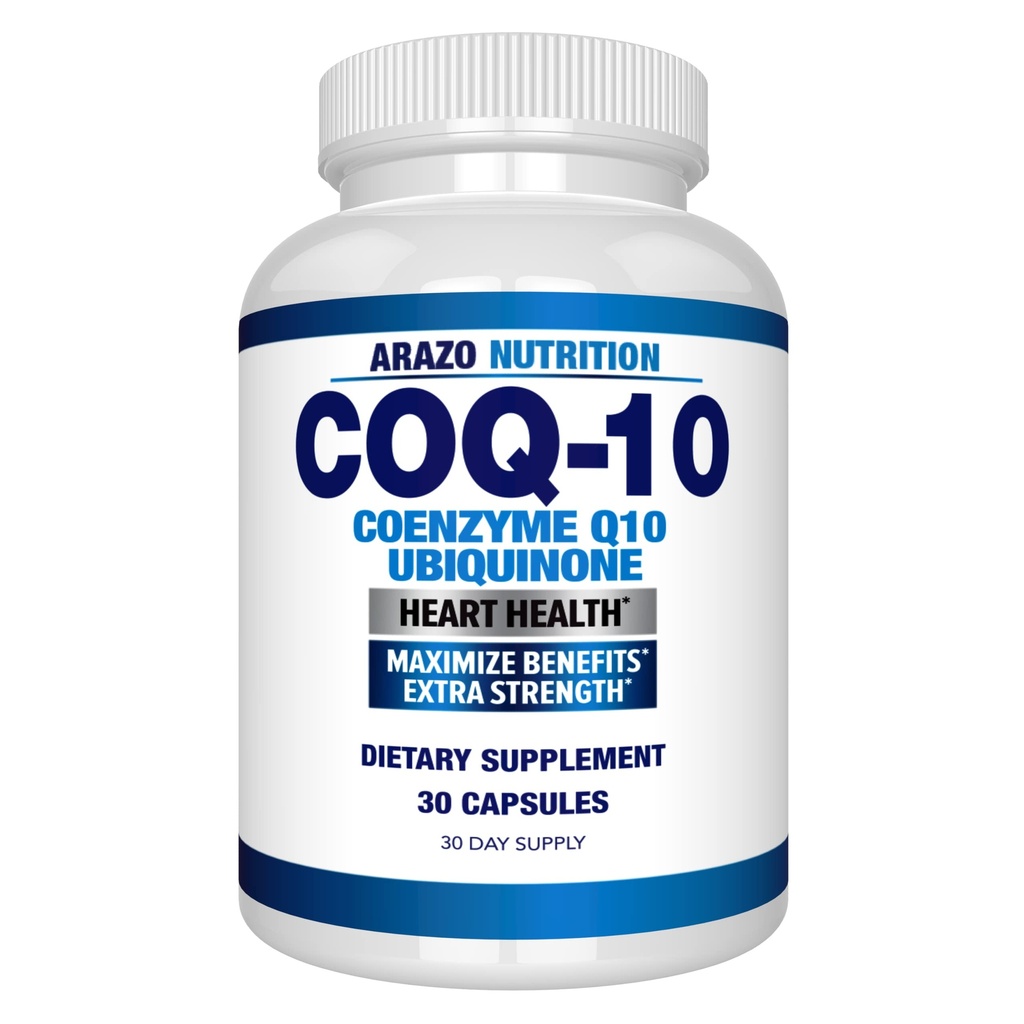 Arazo Nutrition CoQ10 Ubiquinon Coenzym Q1-0-200 mg Maksimal styrke ernæringstilskudd - høy absorpsjon kapsler uten soya