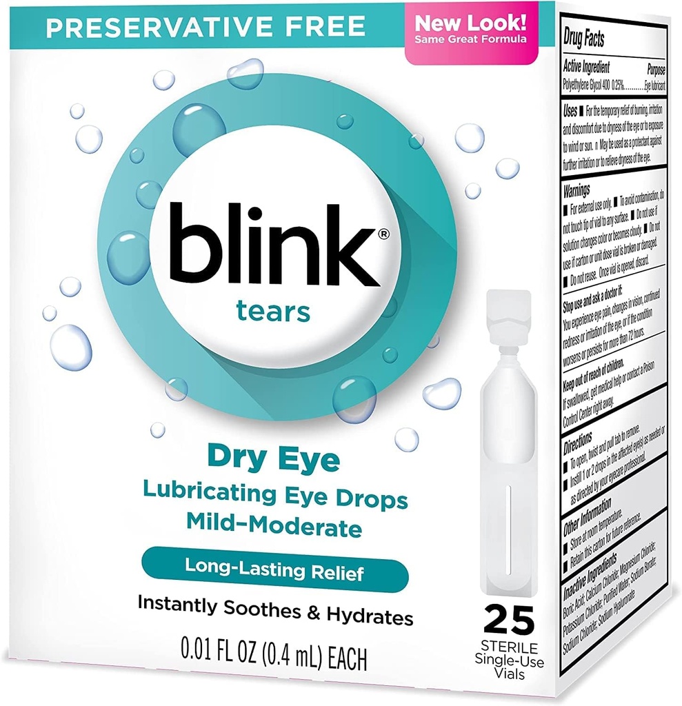 Blink Tårer Smørende Øye Drops Mild-Moderate Tørr Øye .01 Fl Oz 25 Count