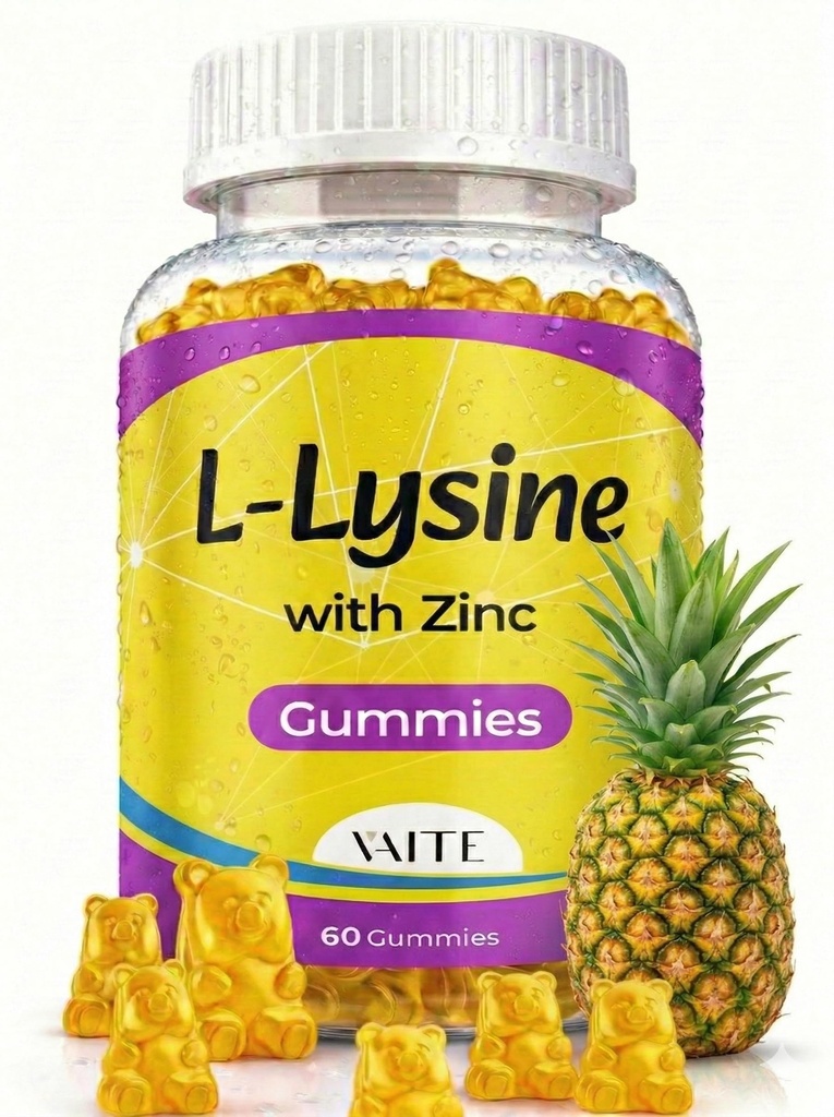 L Lysine Gummies 1000 mg med sink - støtter huden, leppen, vegansk, glutenfri, 60 Chewable L-Lysine for voksne, vitaminer veve helse og immunsystem, Aminosyre og komplekse kosttilskudd, ikke-GMO