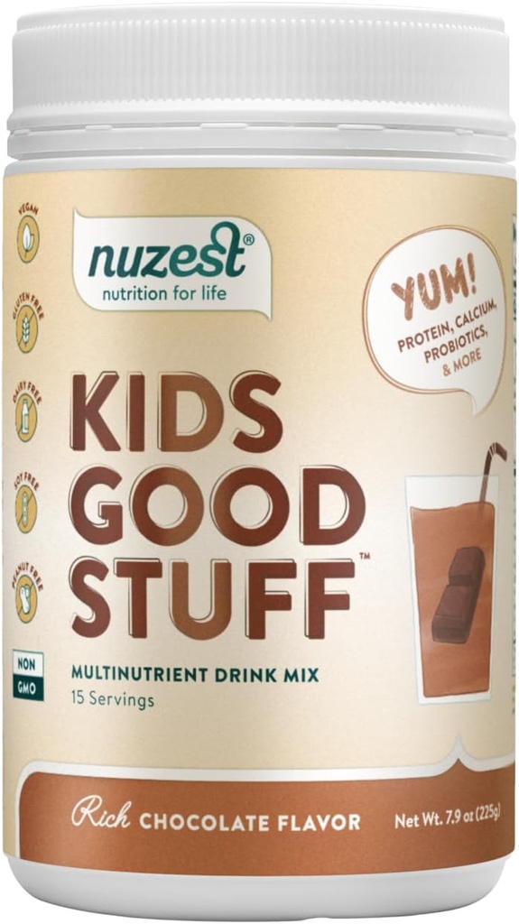 Nuzest - Kids Good Stuff - Vegansk Smoothie Mix - rik sjokolade - Multivitamin Næringstilskudd Protein Shake - Dairy Free - støtte vekst og utvikling - 225g/7,9 oz (15 Serveringer)