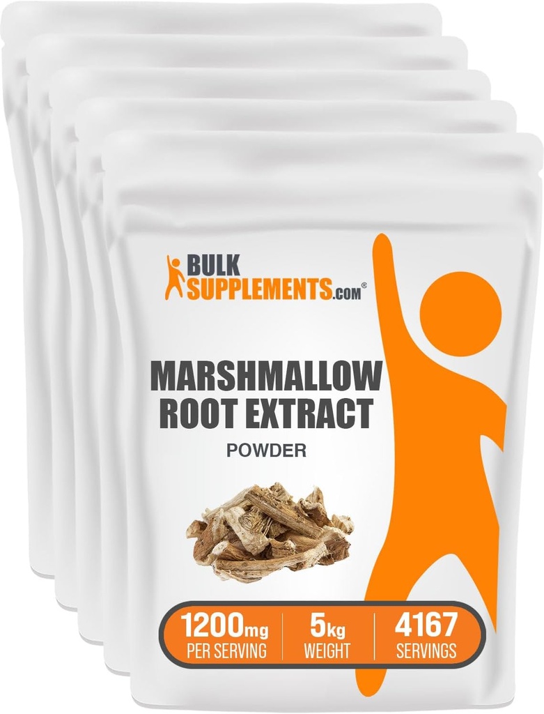 BulkSupplements.com Marshmallow Root Extract pulver - Marshmallow Root Supplement, Marshmallow Extract - Herbal Supplement, Glutenfri, 1200 mg per servering, 5kg (11 lbs) (Pack of 5)