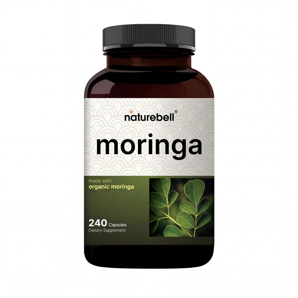 NatureBell Pure Moringa Capsules Laget med Moringa Powder Organic, 240 Capsules – Grønn Superfood, Hud Helse, & Immune Support – Ikke-GMO, Glutenfri, 4 måneders Supply