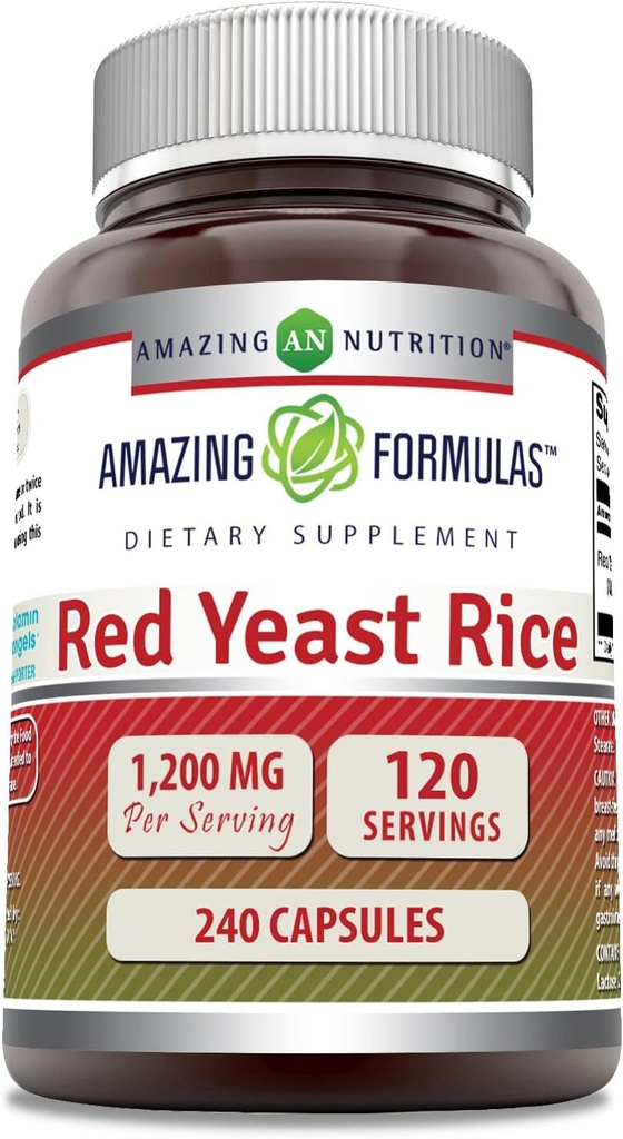 Amazing Formler Rød Yeast Rice 1200 mg Per Serving 240 Kapsler Supplement | Ikke-GMO | Glutenfri | Laget i USA