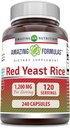 Amazing Formler Rød Yeast Rice 1200 mg Per Serving 240 Kapsler Supplement | Ikke-GMO | Glutenfri | Laget i USA