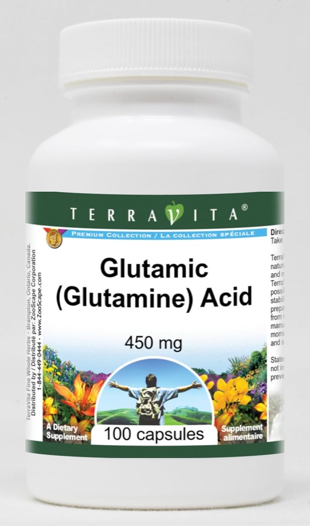 Glutamic (Glutamin) Acid - 450 mg (100 kapsler, ZIN: 513331)