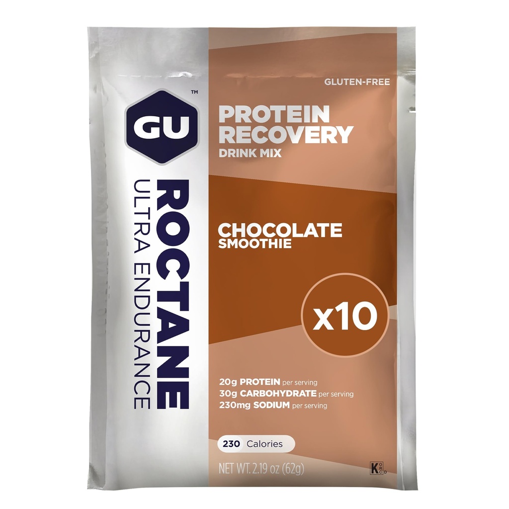 GU Energi Roctane Ultra Endurance Protein Recovery Drink Blande, Glutenfri og Kosher Dairy, Recovery Support etter enhver trening, 10 enkelt-serve pakker, sjokolade smoothie