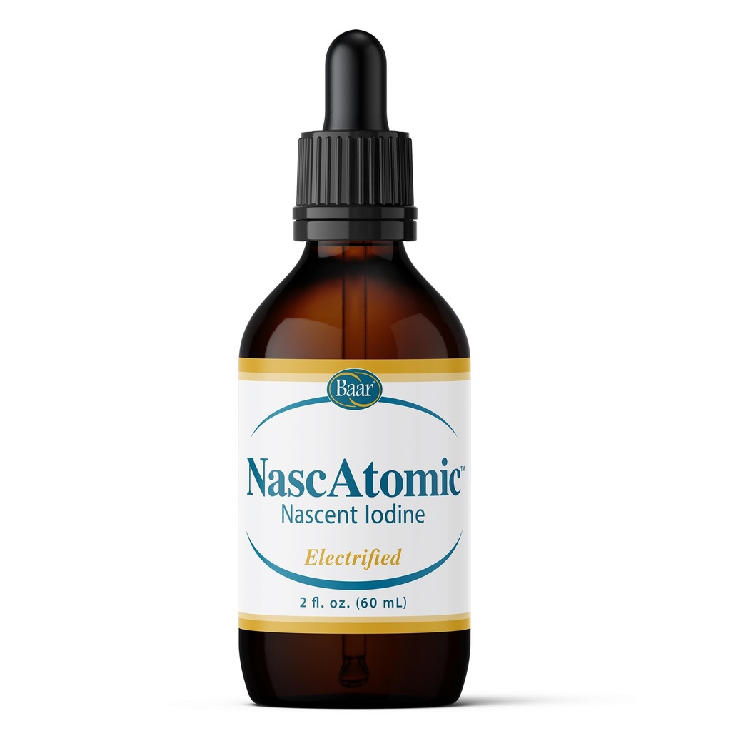 BAAR NascAtomic Electrificed Nascent Iodine flytende dråper, Potent 2% Formel for energi, Vitalitet, Metabolisme Boost, Detox, Immunstøtte, Mental klarhet & Thyroid helse, 2 fl oz (Pack of 1)