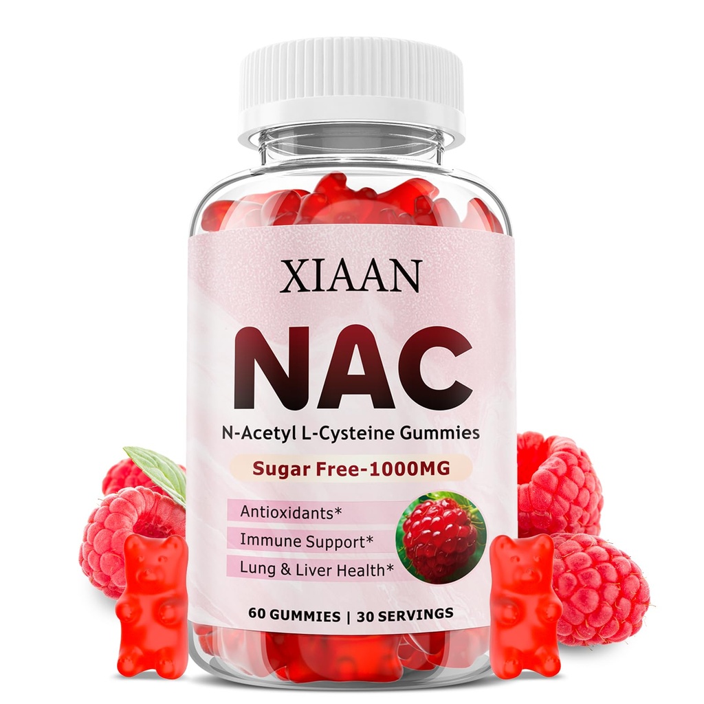 NAC Gummies for barn og voksne, N Acetyl Cysteine 1000mg NAC Supplement for antioksidanter og immun støtte, Lunge og lever helse, bringebær Flavor 60 Count