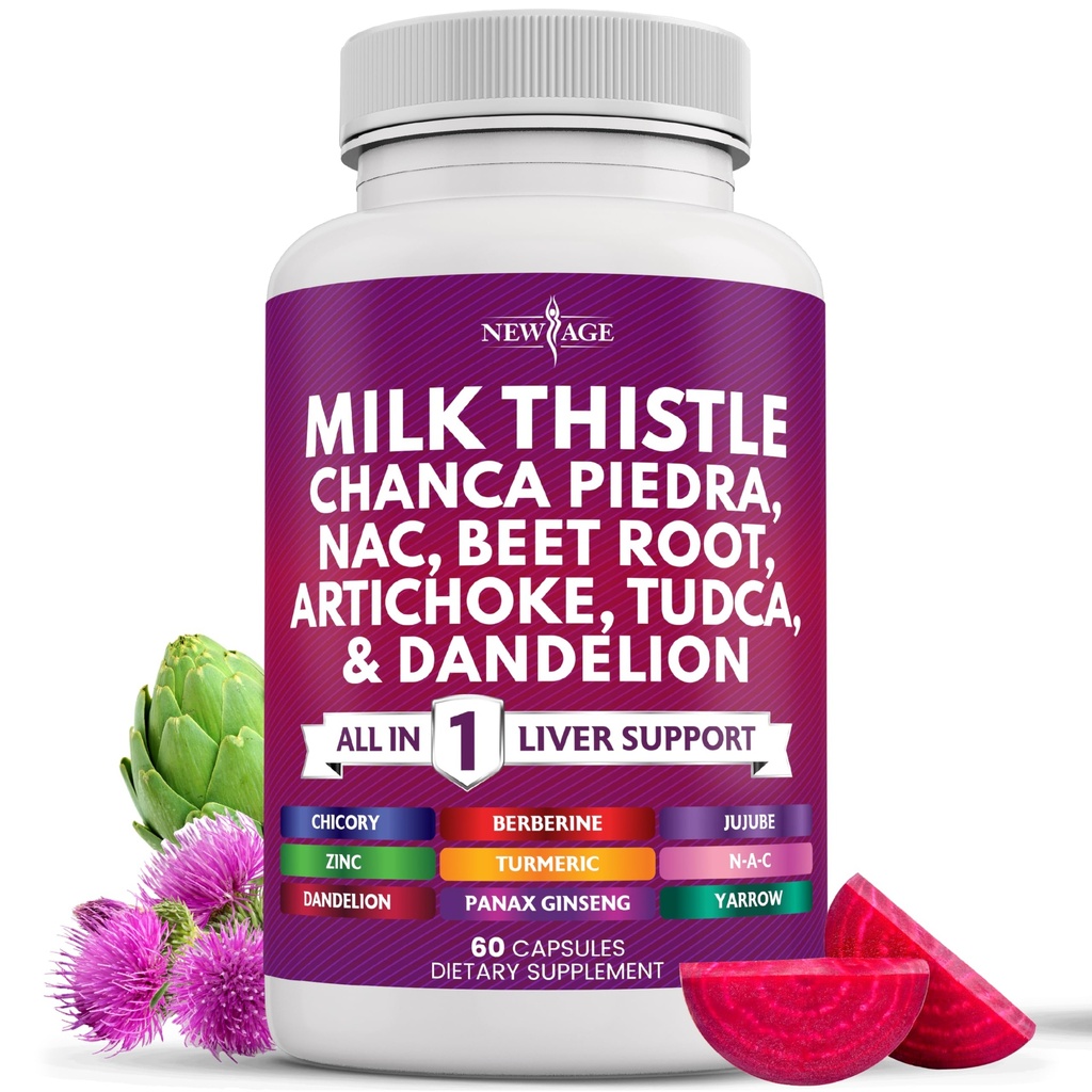 Ny AGE Melk Thistle NAC Chanca Piedra Beet Root Artichoke Dandelion Root Astragalus - Plus TUDCA & Ginger - 60 Count