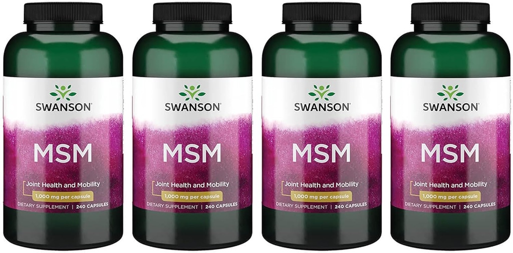 Swanson MSM - essensielle mineraler som fremmer mobilitet og felles helsestøtte - bidrar til å opprettholde bindevevshelse inkludert kartong, kollagen, og hår - (240 kapsler, 1000 mg hver) 4 Pakke
