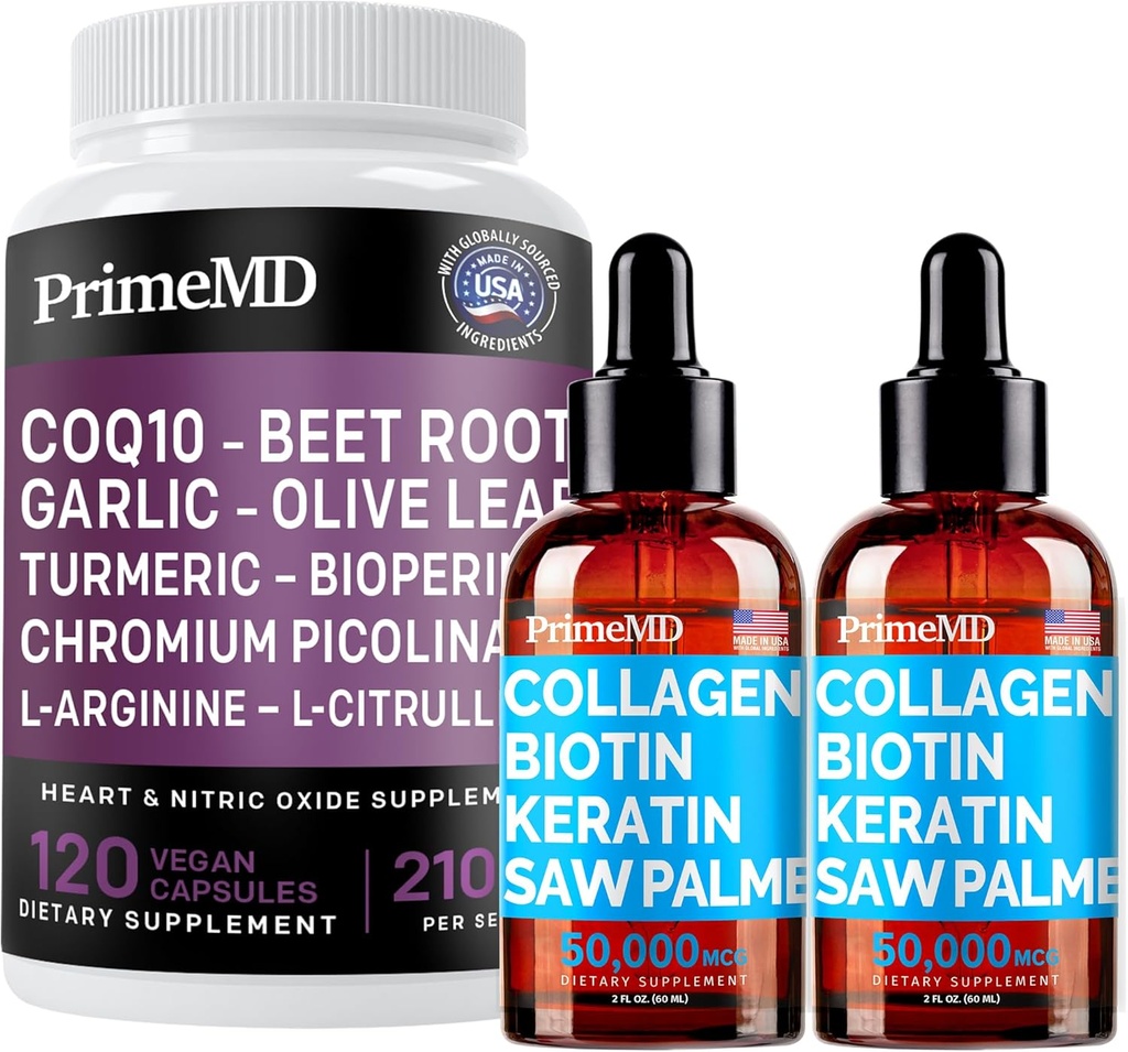 Væske kollagen Biotin (2pk) og nitric oksid (1pk) Supplement Bundle - Potent vitaminer for hår, hud, negler, hjerte, sirkulerende, og lipid støtte - ikke-GMO, Vegan, Glutenfri