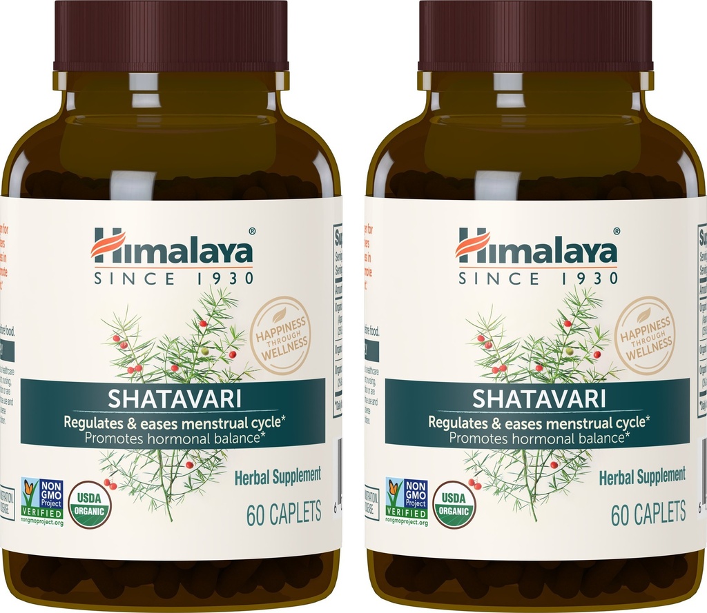 Himalaya Organic Shatavari for PMS, Menstruell Cramp Relief, Menopause støtte og kvinners helse, 1.300 mg, 60 kapler, 2 måneders forsyning, 2 pakke