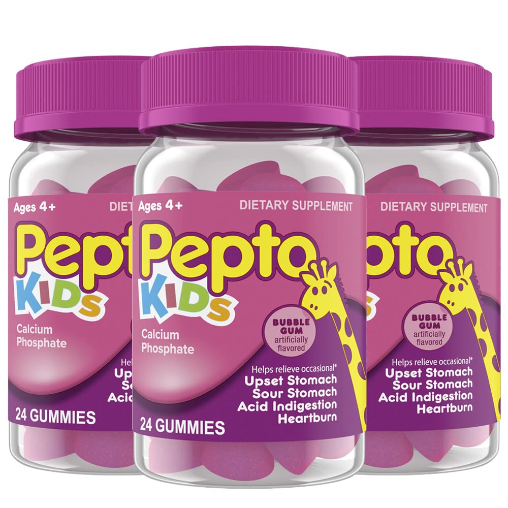 Pepto Kids Gummies, Hjelper Avlaste Avslappende Avslappende Oppsett Mage, Sykkelødem, Sour Mage og Heartburn, 72 Totalt (3 Pakker av 24)