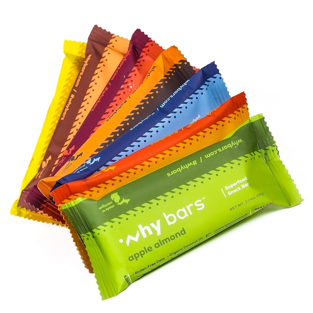 Hvorfor Barer, Protein Barer, Variety Pack, 2.04 Ounce Barer (pakke med 7 Protein Barer) - Protein Bar Superfood, Glutenfri, Ikke GMO, Økologisk, Vegansk, enkle ingredienser