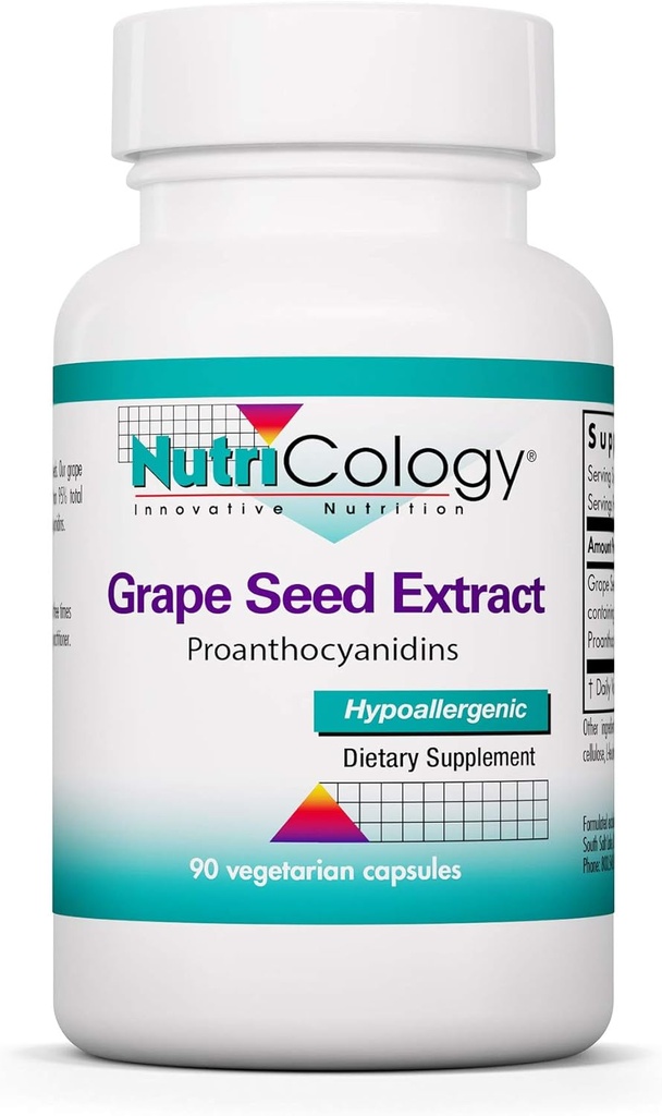 Nutricology Grape Pips - Grapefrøekstrakt, Proanthocyanidins, Polyfenoler, Herbal Supplement, Organic, 300mg Kapsler - 90 Count