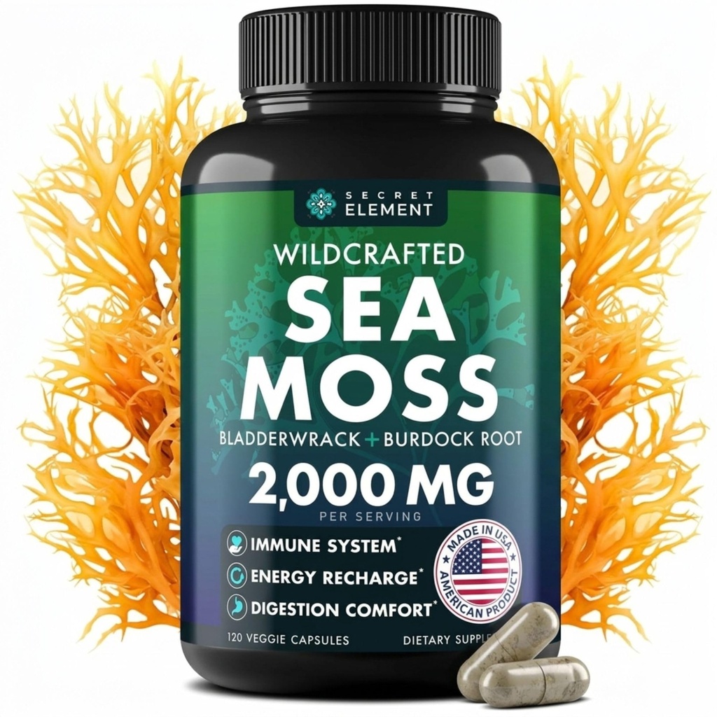 Sea Moss Capsules - Irsk hav Moss Avansert med Burdock Root, Bladderwrack & Muira Puama for immunitet, Gut, & energi - Superfood Sea Moss Supplements w/Raw Sea Moss Powder - 120 Irsk Seamoss Pills