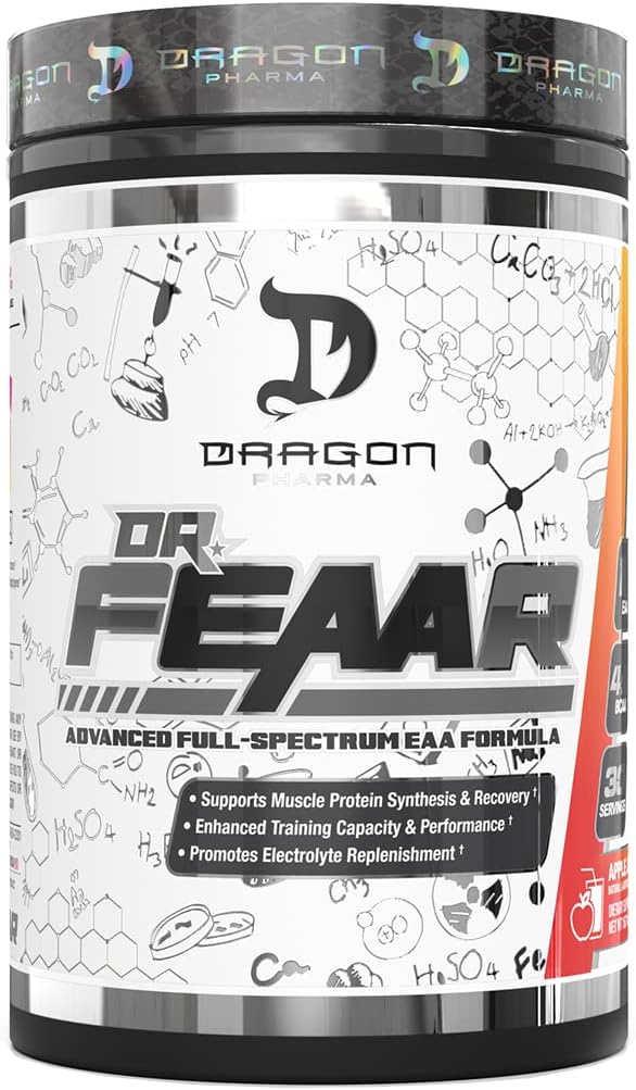 DRAGON PHARMA Dr. FEAAR® Advanced Full-Spectrum EAA Matrix, støtter muskelproteinsyntese og gjenoppretting, forbedret treningskapasitet og ytelse (30 serveringer, Apple Juice)