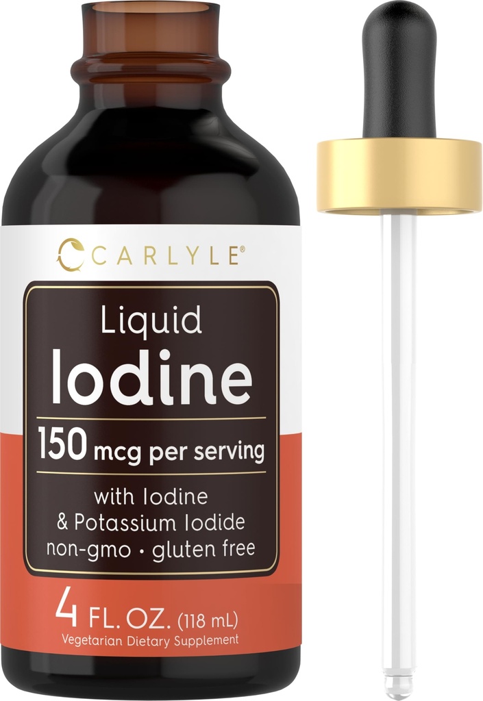 Carlyle Væske Iodine Drops 4 fl oz | 150 mcg | Iodid & Kalium jodid Supplement | Vegetarisk flytende Tinktur | Ikke-GMO, Glutenfri