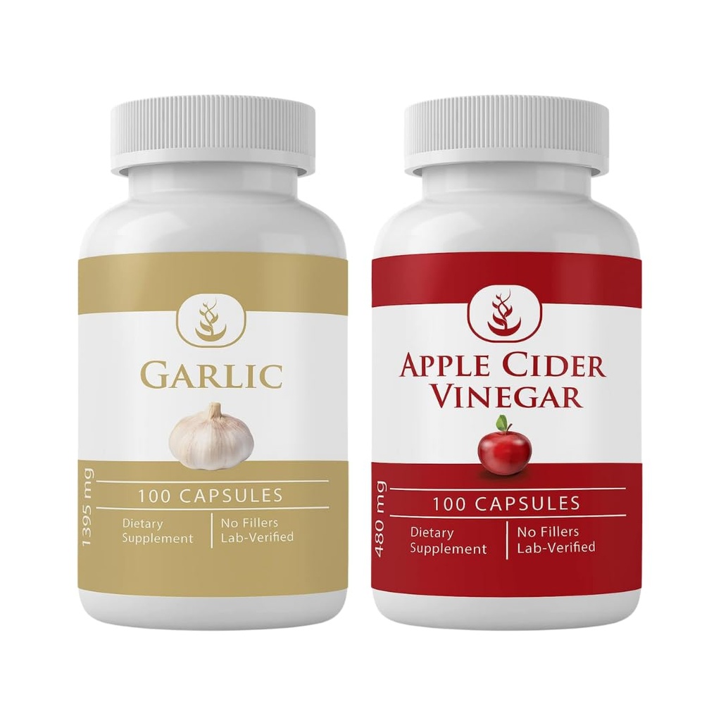 PURE ORIGINAL INGREDIENTS Hvit og Apple Cider Vinegar Capsule Bundle (100 kapsler hver), Ingen tilsetningsmidler eller fyllemidler, Lab verifisert