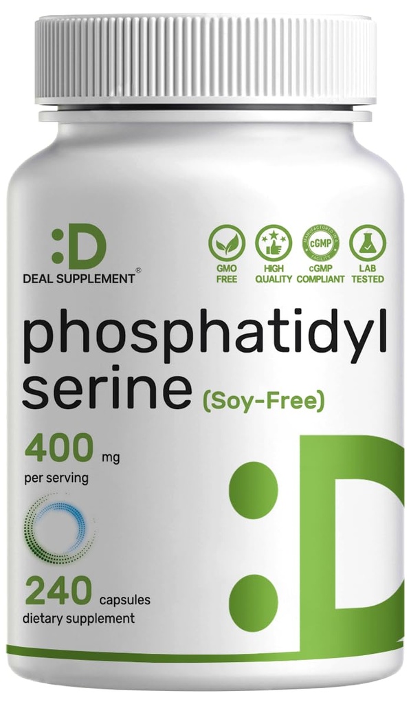 Fosfatidyserin Supplement, 400mg Servering, 240 kapsler – Soja Gratis Solflower Lecithin Kilde