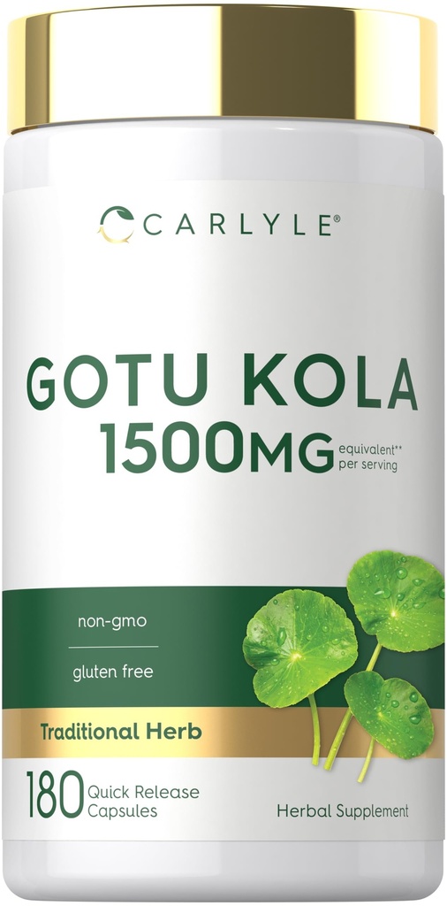 Carlyle Gotu Kola Kapsler 1500mg | 180 greve | Ikke-GMO, Glutenfri | Tradisjonell urt ekstrakt