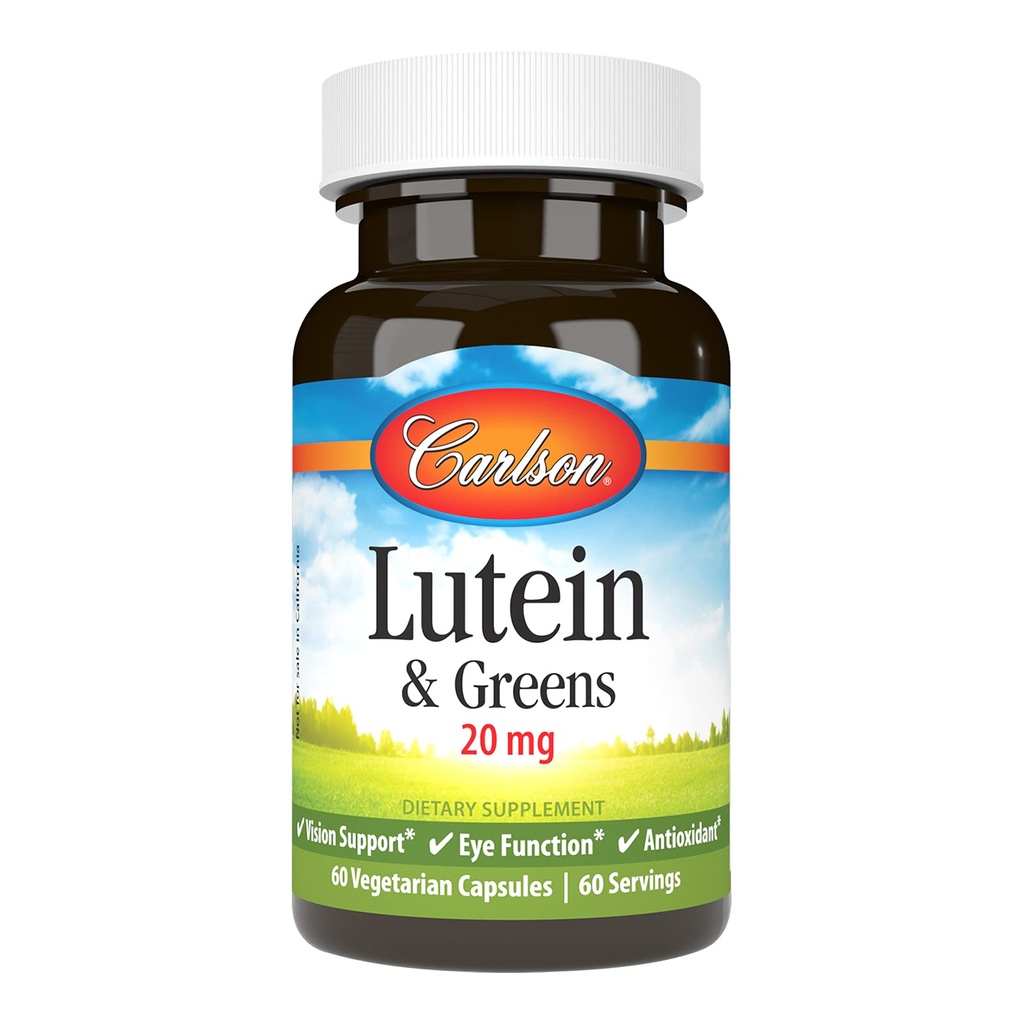 Carlson - Lutein & Greens, 20 mg, Visjon støtte og øye funksjon, Antioksidant, 60 vegetariske kapsler