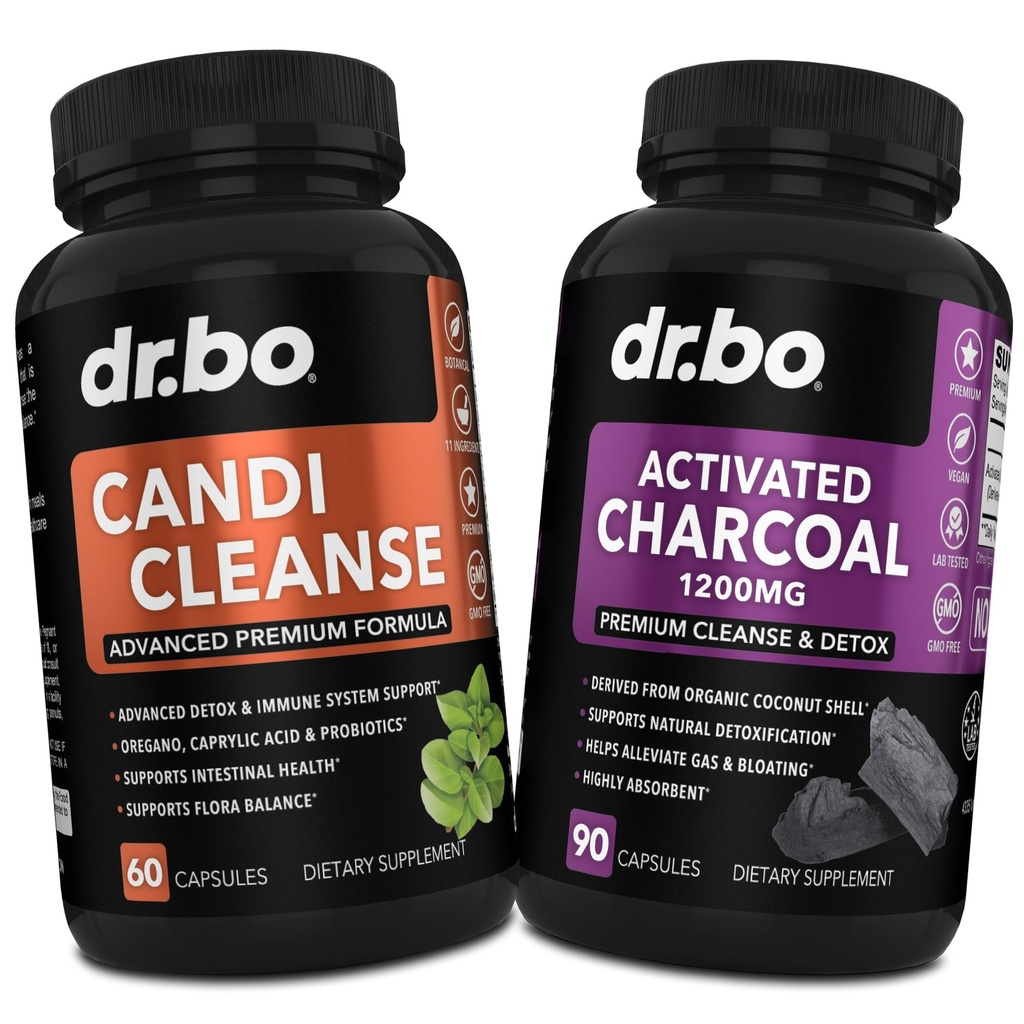 Aktivert Charcoal & Candi Cleanse Support - Økologisk kokosnøtt Charcoal piller og anti-overvekst piller for magegass og blomstring for menn kvinner - Oral Herbal Oregano & Capryl Acid Capsules