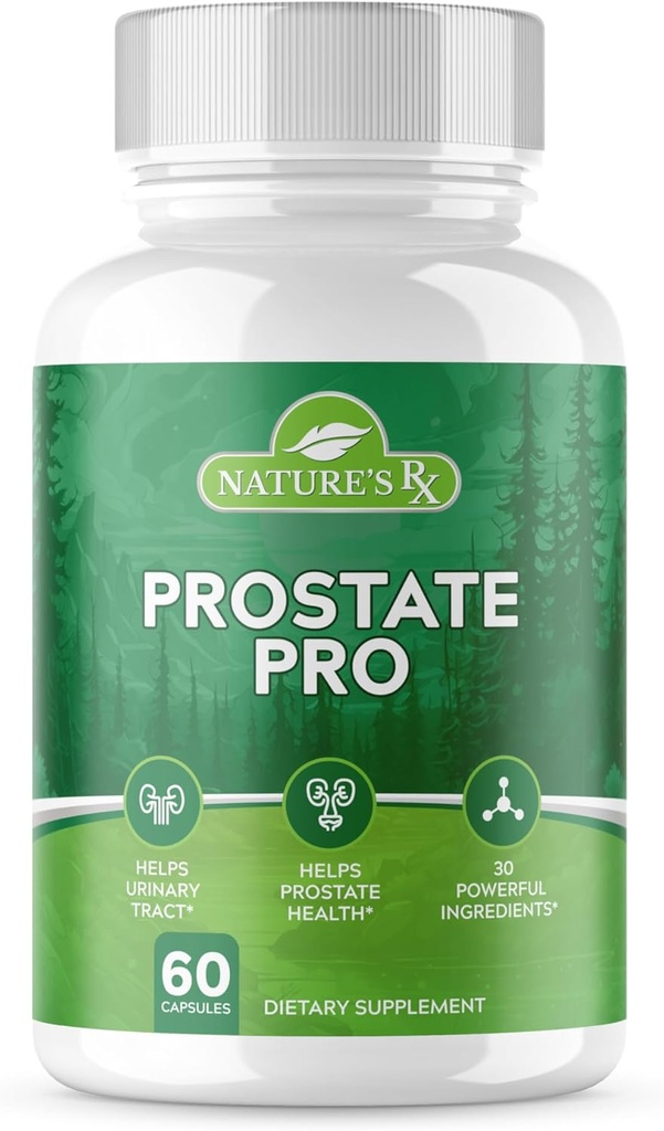Naturens RX ® #1 Dosert prostate støtte Supplement ® Urinal Tract Health, hjelper prostata funksjon ® Ultra dosert formel w / 30 kraftige ingredienser ® 3rd Party testet + USA laget - 60 kapsler