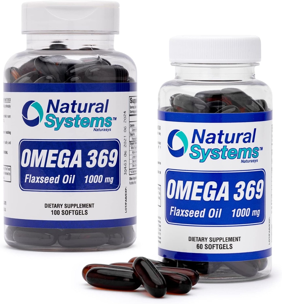 Omega 369 1000 mg 100 og 60 Softgels Bundle- Triple Omega 3-6-9 Flax Seed Oil Supplements - Flax Seed Oil Omega 3 6 9 Kapsler med essensielle fettsyrer - Støtte hjerte og sirkulerende helse*