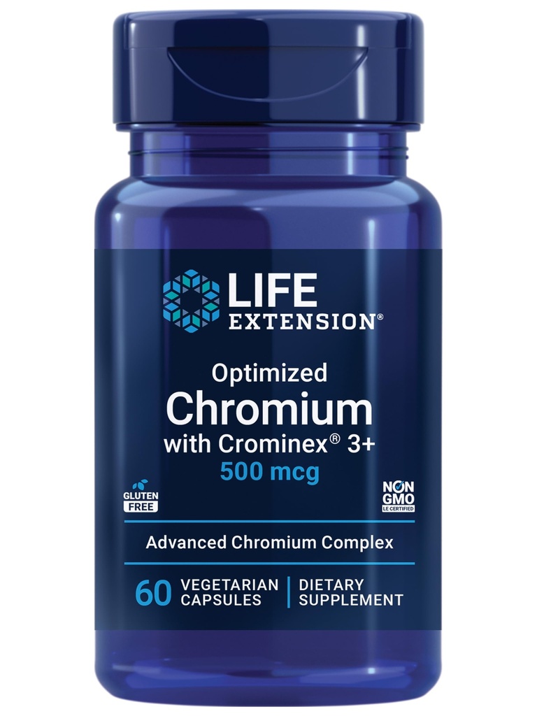Livsforlengelse optimalisert krom med Crominex 3+ 500 mhg, metabolisme helse, sunn balanse, vegetarisk, glutenfri, ikke-GMO, 500 mhg, 60 vegetariske kapsler