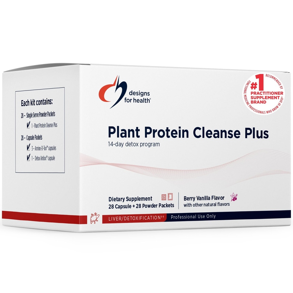Designer for Helse Plante Protein Cleanse Plus 14 dagers detox program - fremmer sunn leverfunksjon + Metabolsk rensing med antioksidanter + urter, vegetarisk (28 Protein Powder Drink + vitaminpakker)