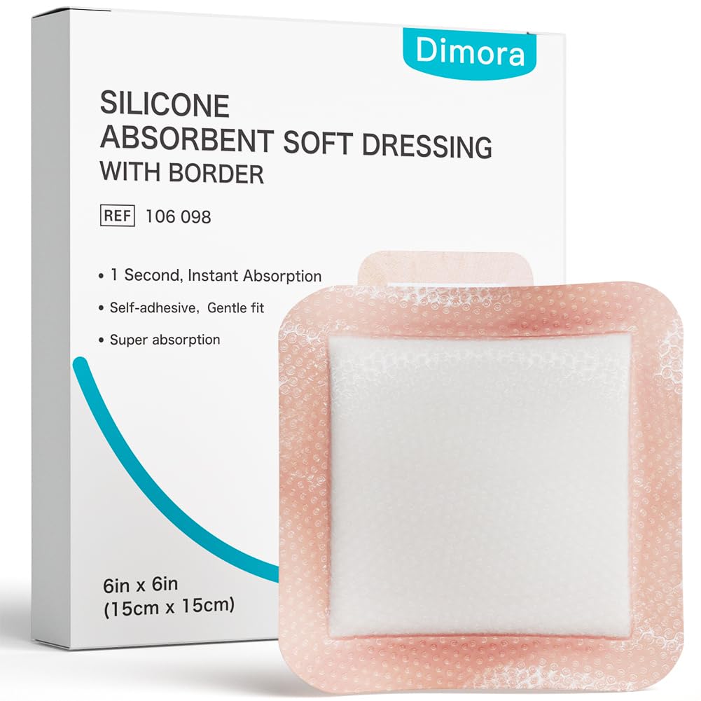 Dimora silikon super absorbent sårkjoler - Gentle klesbånd med ultrasorb polymer, Heavy eksudate sårpleie pads 6"X 6" 10 pakker