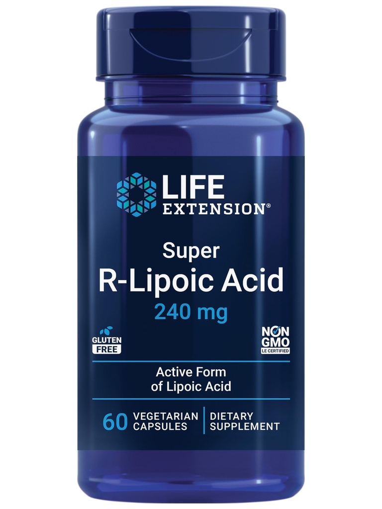 Livsforlengelse Super R-Lipoic Acid – sunn aldring, oksidativ stressforsvar – med 240 mg aktiv R-form av R-Lipoic Acid – Glutenfri – Ikke-GMO – Vegetarisk – 60 kapsler