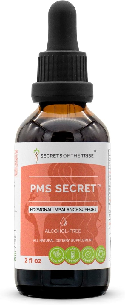 PMS Secret alkohol-fri, glyseritt svart cohosh, Cramp, Vitex, Valerian, Dandelion, Kamille, St. John's Wort. Tinktur, Herbal Extract Hormonal Imbalance Støtte 2 OZ