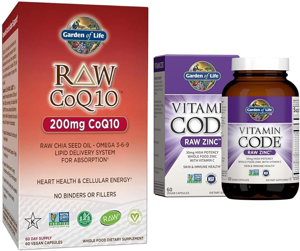 Livshage Vegetarisk Omega 3 6 9 Supplement - Rå CoQ10 Chia Seed Oil Hele mat ernæring og sink Supplement 30 mg høy potens Rå sink og vitamin C Multimineral Supplement