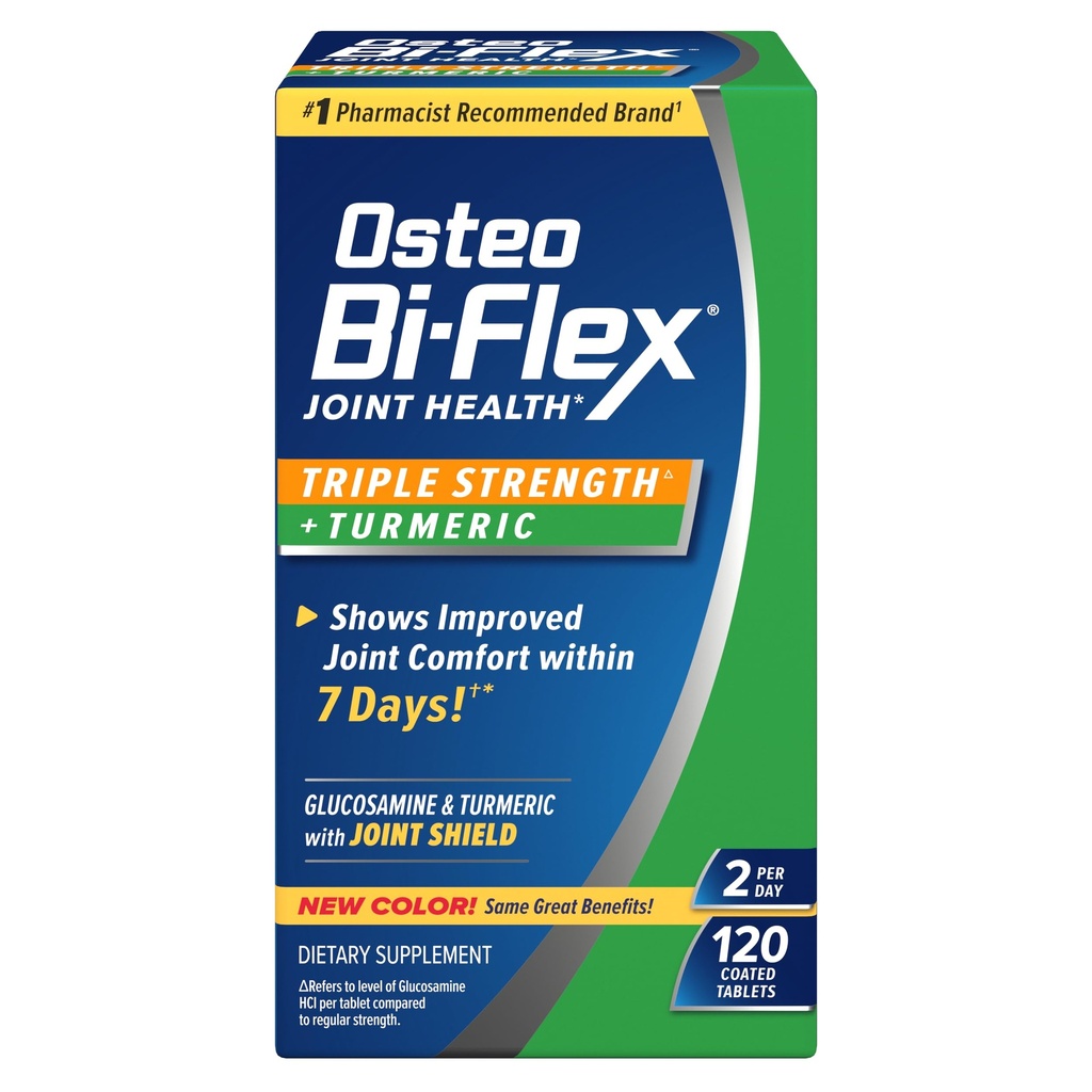 Osteo Bi-Flex Glukosamin Triple Strength Plus Turmeric Supplement med Curcumin for felles støtte og rekkevidde av bevegelse, 60 dagers forsyning, 120 belagte tabletter, felles helse ernæringskosttilskudd