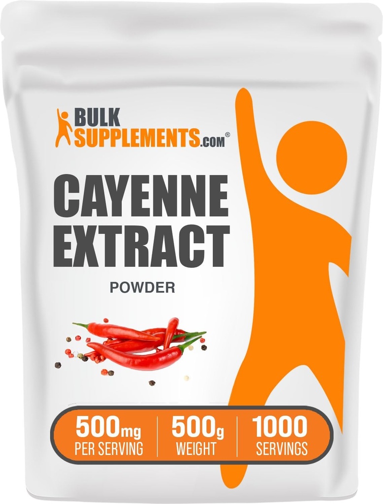 BulkSupplements.com Cayenne Pepper Ekstrakt pulver - Capsaicin Supplement, Capsicum Extract - 500 mg Cayenne Extract per servering, Cayenne Supplement - Glutenfri (500 gram - 1,1 lbs)