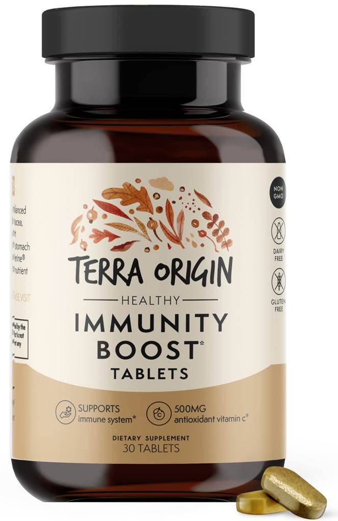 TERRA ORGN immunitetsstøtte Supplement C-vitamin, D3, Zink, Selenium, Turmeric, Echinacea, Ginger & Andrographis med BioPerin ® Daglig immunforsterkning og antioksidant blanding ® 30 tabletter