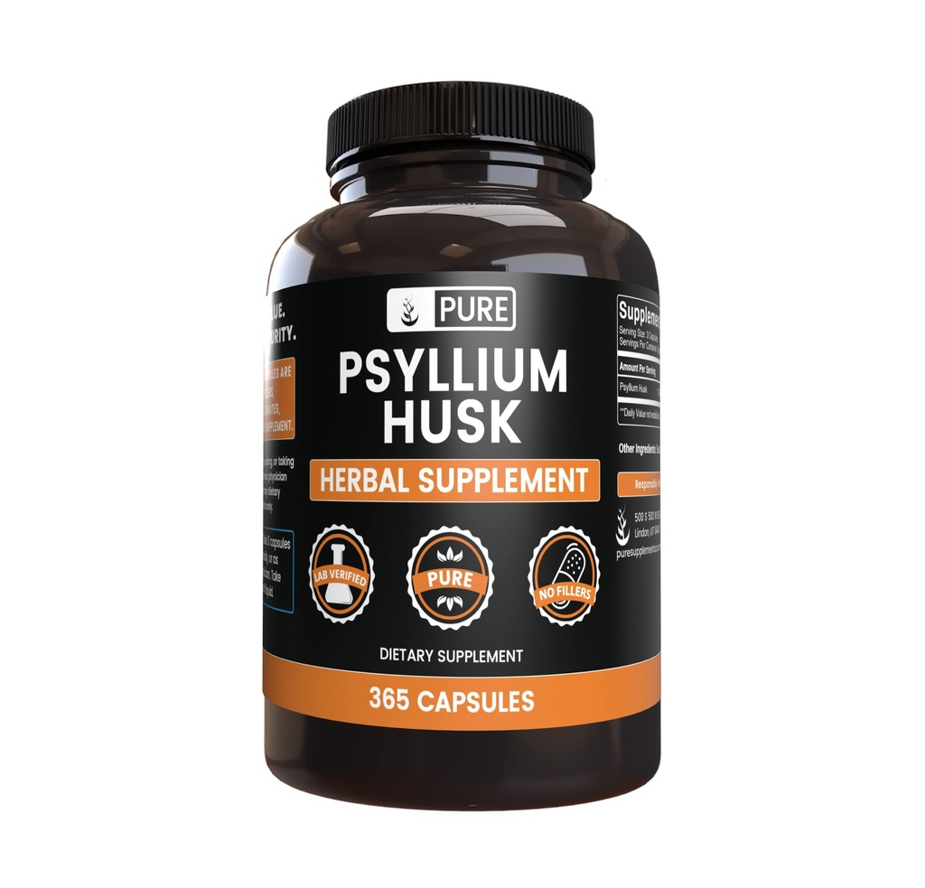 PURE ORIGINAL INGREDIENTS PSyllium Husk (365 kapsler) Ingen magnesium eller Rice Fillers, alltid ren, Lab verifisert