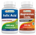 Beste Naturals Folinsyre 1000 mikrog og magnesiumoksid 500 mg