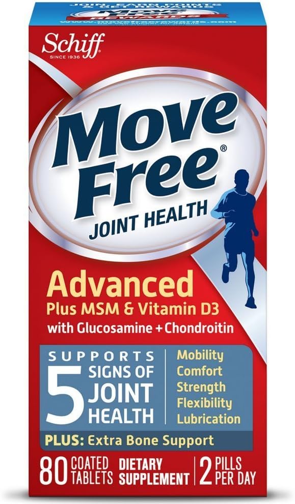 Flytt gratis Advanced Plus MSM og vitamin D3, 80 tabletter - Felles helsetilskudd med glukosamin og Chondroitin (pakke på 2)
