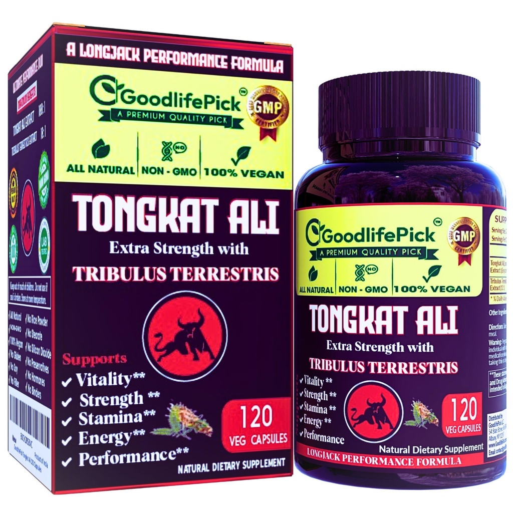 Ekstra styrke Tongkat Ali med Tribulus Terrestris. Kraftig (100:1) Longjack/Tongkat Ali Extract. 120 Veg Capsules Tongkat Ali for menn.All naturlig, ikke-GMO, Vegan, Ingen stearate, Ingen ris pulver