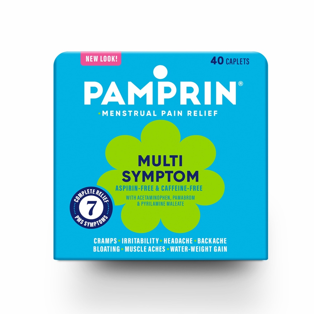 Pamprin Multi-Symptom formel, med Acetaminophen, Menstruell Periode symptomer Relief inkludert Cramps, Smerte, Bleating og Irritabelity 40 Caplets