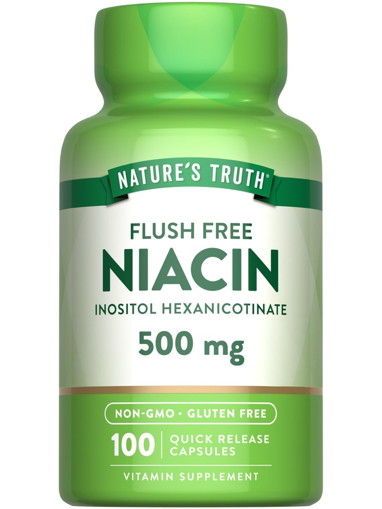 Naturens sannhet Flush Free Niacin | 500 mg | 100 kapsler | Ikke-GMO & Glutenfri Supplement