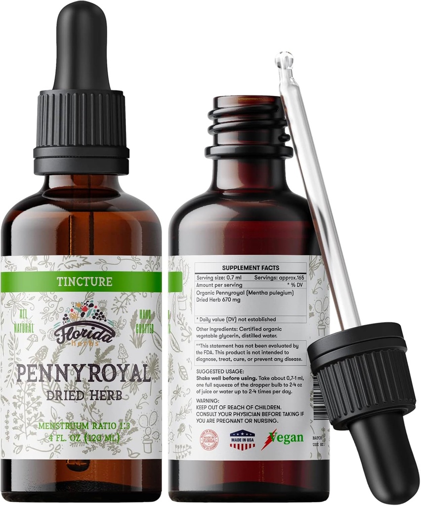 Pennyroyal Tinktur, organisk Pennyroyal Extract (Mentha pulegium) Tørket urt, ikke-GMO i kaldtpresset organisk grønnsak glykerin 2 oz, 670 mg