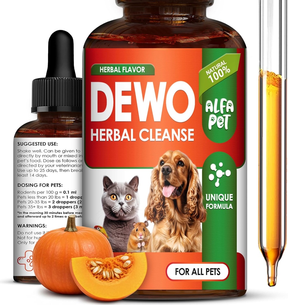 Cat & Dog Herbal Broad Spectrum Cleanser – flytende rensing for valp & kitten – Digestiv støtte og bedre ernæring absorpsjon for kjæledyr – Wormwood, Pumpkin Seeds og Carrot i komposisjonen – 2 Oz