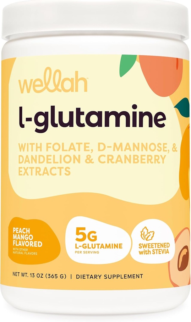 Wellah L-Glutamine Peach Mango (50 Serveringer) - 5g L-Glutamin Per Serving, Søt med Stevia