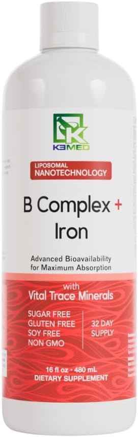 Nanoernæring B Complex + jern | Liposomal Nanoteknologi | 100% naturlige ingredienser | 16 Fl. Oz. | 32 Serveringer